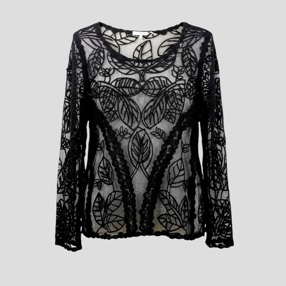 Capri Womens XL Sheer Embroidered Mesh Lace Top Y2K Whimsigoth Dark Romantic - Picture 8 of 8